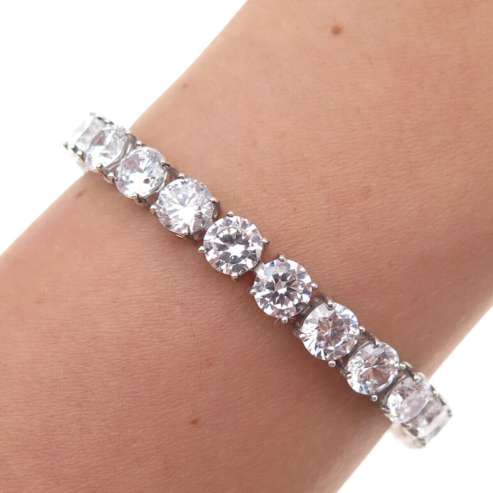 925 Sterling Silver Round-Cut C Z Tennis Link Bracelet 8"
